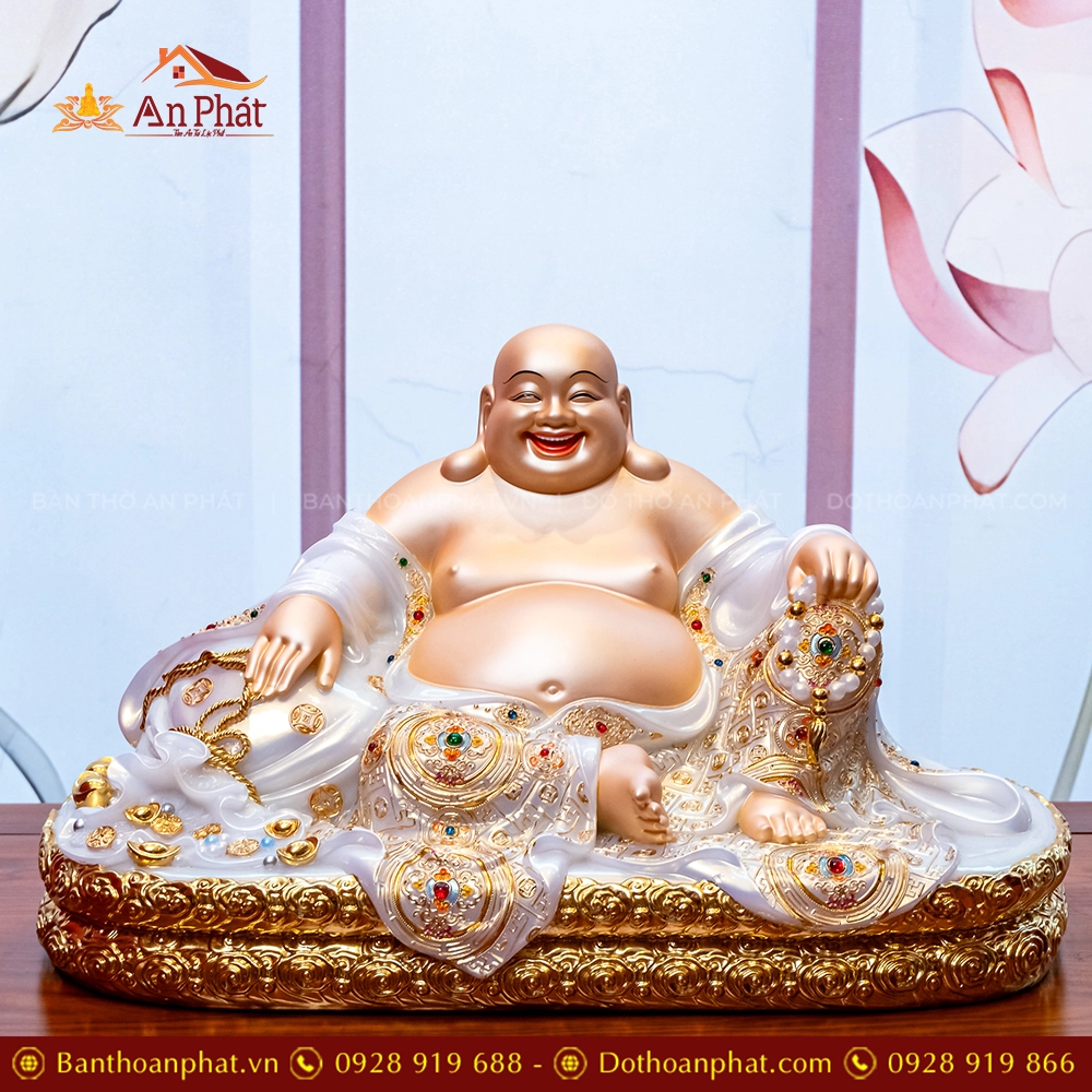 Tượng Di Lặc Song Long Ngọc Thạch Phủ Đồng Dát Vàng T2771 25 Tượng Di Lặc Quan Lộc Song Long Ngọc Thạch Phủ Đồng Dát Vàng T2771