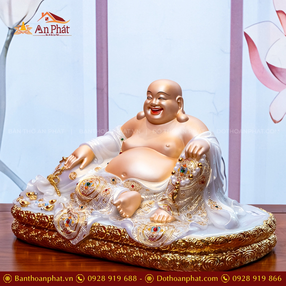 Tượng Di Lặc Song Long Ngọc Thạch Phủ Đồng Dát Vàng T2771 27 Mẫu tượng Di Lặc ngồi đẹp