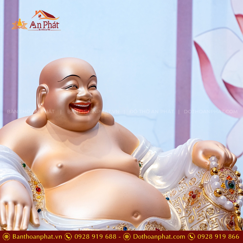 Tượng Di Lặc Song Long Ngọc Thạch Phủ Đồng Dát Vàng T2771 28 Tượng Phật Di Lặc bằng đồng