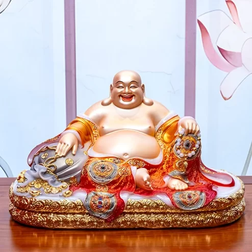 Tượng Di Lặc Song Long Ngọc Thạch Phủ Đồng Dát Vàng T2782