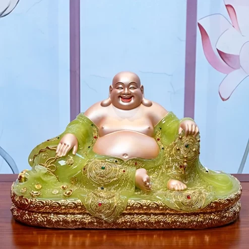 Tượng Di Lặc Song Long Ngọc Thạch Phủ Đồng Dát Vàng T2786
