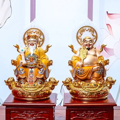 Tượng Tài Địa Song Long Ngọc Thạch Phủ Đồng Dát Vàng T2773