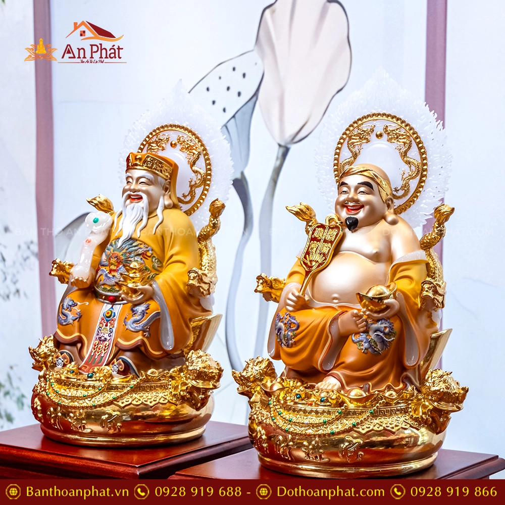 Tượng Tài Địa Song Long Ngọc Thạch Phủ Đồng Dát Vàng T2773 22 Tượng Thần Tài Ông Địa cao cấp