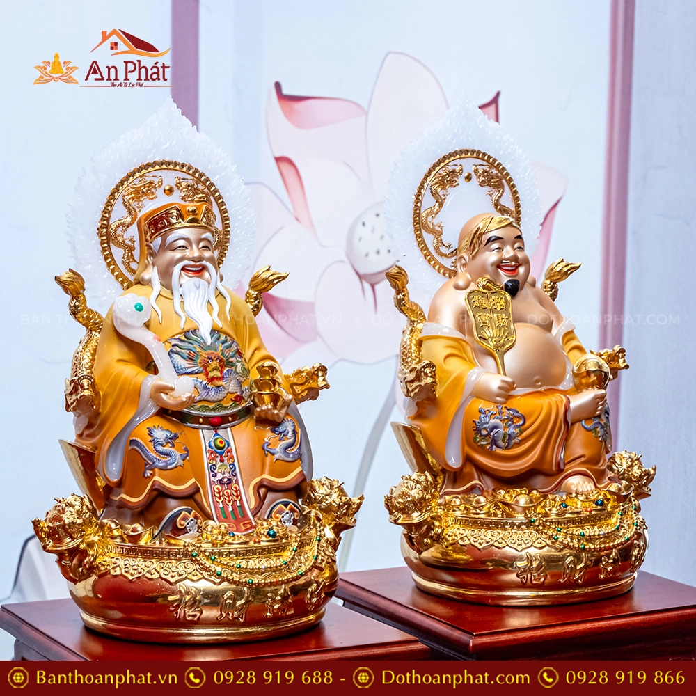 Tượng Tài Địa Song Long Ngọc Thạch Phủ Đồng Dát Vàng T2773 23 Tượng Thần Tài Thổ Địa nhập khẩu