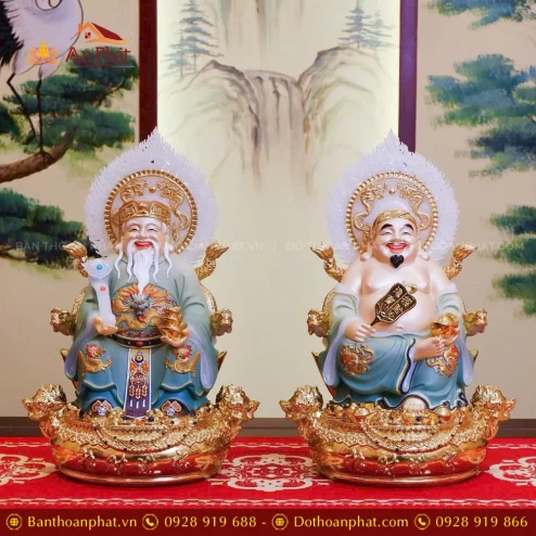 Tượng Tài Địa Song Long Ngọc Thạch Phủ Đồng Dát Vàng T2784