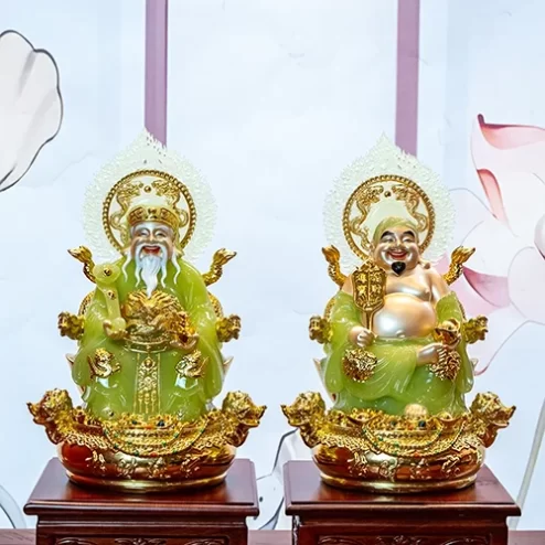 Tượng Tài Địa Song Long Ngọc Thạch Phủ Đồng Dát Vàng T2785
