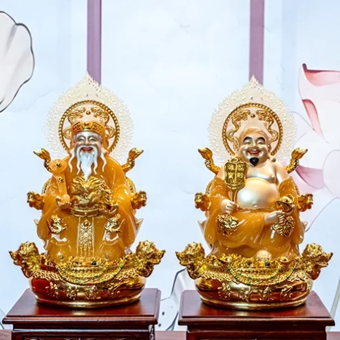 Tượng Tài Địa Song Long Ngọc Thạch Phủ Đồng Dát Vàng T2788