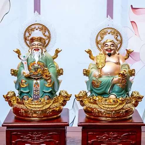 Tượng Tài Địa Song Long Ngọc Thạch Phủ Đồng Dát Vàng T2792