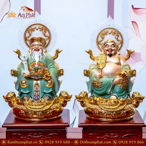 Tượng Tài Địa Song Long Ngọc Thạch Phủ Đồng Dát Vàng T2792