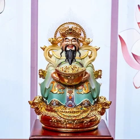 Tượng Thần Tiền Quan Lộc Song Long Ngọc Thạch Phủ Đồng Dát Vàng T2791