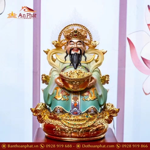 Tượng Thần Tiền Quan Lộc Song Long Ngọc Thạch Phủ Đồng Dát Vàng T2791