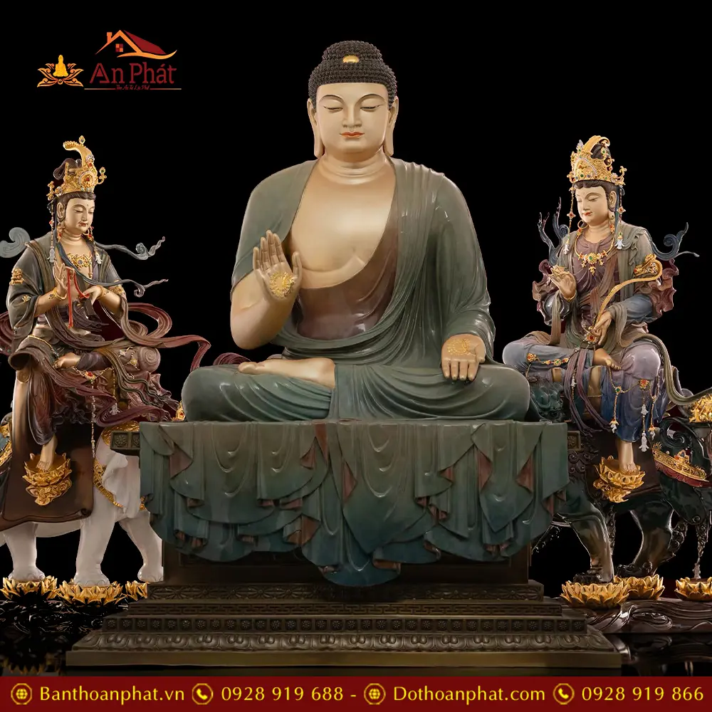 Tượng Hoa Nghiêm Tam Thánh Đồng Mạ Vàng Sơn Giả Cổ Cao Cấp T2776 23 Tượng Hoa Nghiêm Tam Thánh Đồng Mạ Vàng Sơn Giả Cổ Cao Cấp T2776