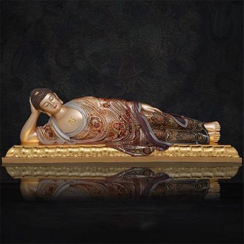 Tượng Phật Thích Ca Mâu Ni Nhập Niết Bàn Đồng Mạ Vàng Vẽ Gấm Cao Cấp T2777