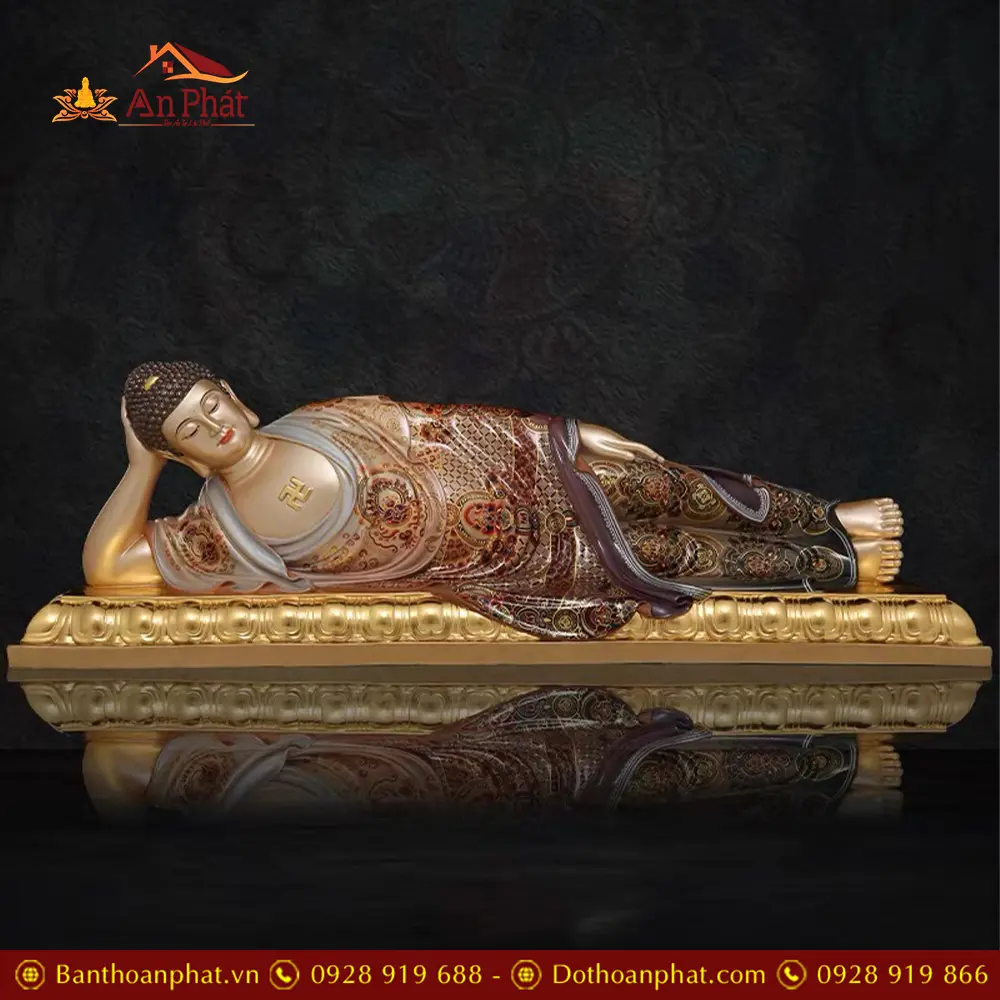 Tượng Phật Thích Ca Mâu Ni Nhập Niết Bàn Đồng Mạ Vàng Vẽ Gấm Cao Cấp T2777 13 Tượng Phật Thích Ca Mâu Ni Nhập Niết Bàn Đồng Vẽ Gấm Cao Cấp T2777