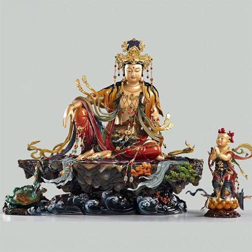 Tượng Thuỷ Nguyệt Quan Âm Bồ Tát Đồng Sơn Màu Mạ Vàng Cao Cấp T2780