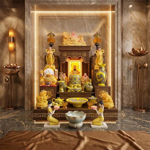 Ban Thần Tài Ông Địa Đủ Đồ Thờ Đắp Nổi Bát Tràng TT-2699