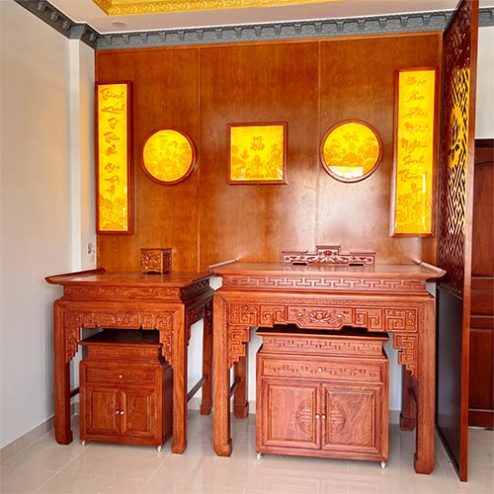 Bàn Thờ Gia Tiên Kết Hợp Tủ Thờ Phật Gỗ Gõ Đỏ BT-9043