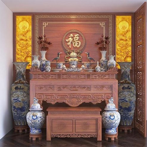 Bàn Thờ Gia Tiên Kết Hợp Vách Ngăn Trang Trí BT-8905