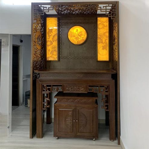 Bàn Thờ Gia Tiên Kết Hợp Vách Và Tranh Trúc Chỉ BT-9054