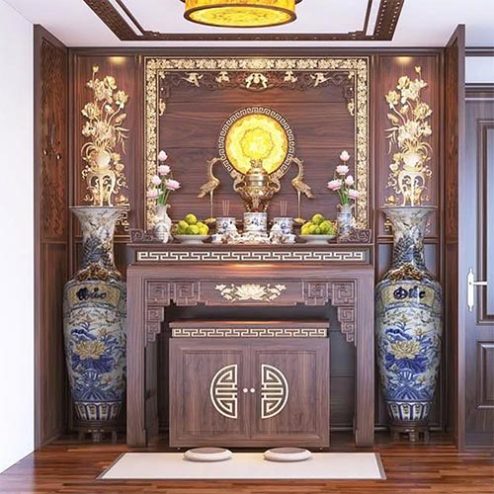 Bàn Thờ Hiện Đại Triện Sen Dát Vàng BT-8847