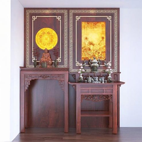 Bàn Thờ Phật Kết Hợp Gia Tiên Nhỏ Gọn BT-8814