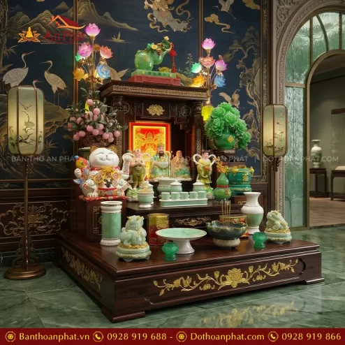 Bàn Thờ Thần Tài 2 Cột Tiền Đủ Đồ Thờ Giả Đá Xanh Ngọc TT-2689 6 ban tho than tai 2 cot tien du do tho gia da xanh ngoc tt 268900004