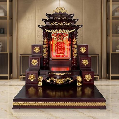 Bàn Thờ Thần Tài Đẹp 3 Mái Gỗ Sồi TT-2687