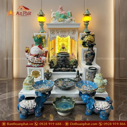 Bàn Thờ Thần Tài Đẹp Đồ Thờ Bát Tràng Đắp Nổi Xanh TT-2715 3 ban tho than tai dep do tho bat trang dap noi xanh tt 271500002