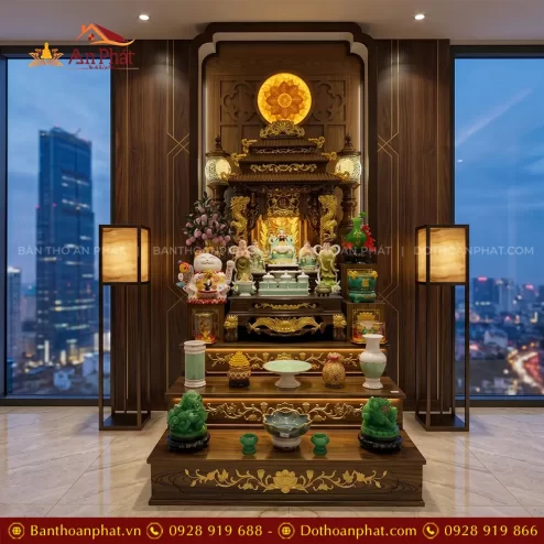 Bàn Thờ Thần Tài Thổ Địa 3 Mái Chùa Bệ Tam Cấp Đẹp TT-2700 3 ban tho than tai tho dia 3 mai chua be tam cap dep tt 270000003