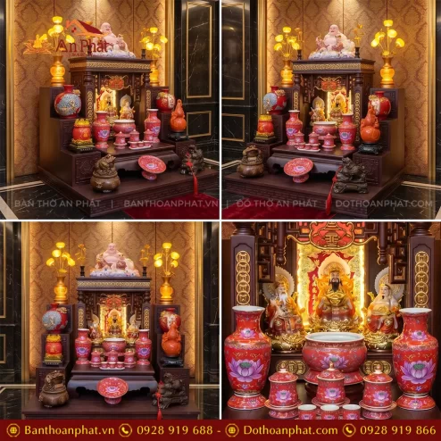 Bàn Thờ Thần Tài Thổ Địa Đẹp Đồ Thờ Gấm Hoa Sen Đỏ Nhập Khẩu TT-2720 6 ban tho than tai tho dia dep do tho gam hoa sen do nhap khau tt 272000002