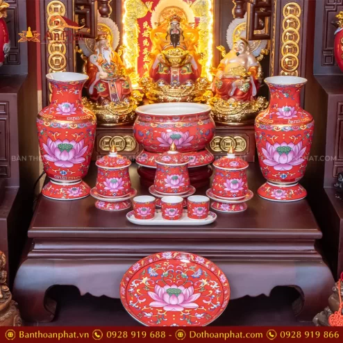 Bàn Thờ Thần Tài Thổ Địa Đẹp Đồ Thờ Gấm Hoa Sen Đỏ Nhập Khẩu TT-2720 8 ban tho than tai tho dia dep do tho gam hoa sen do nhap khau tt 272000004