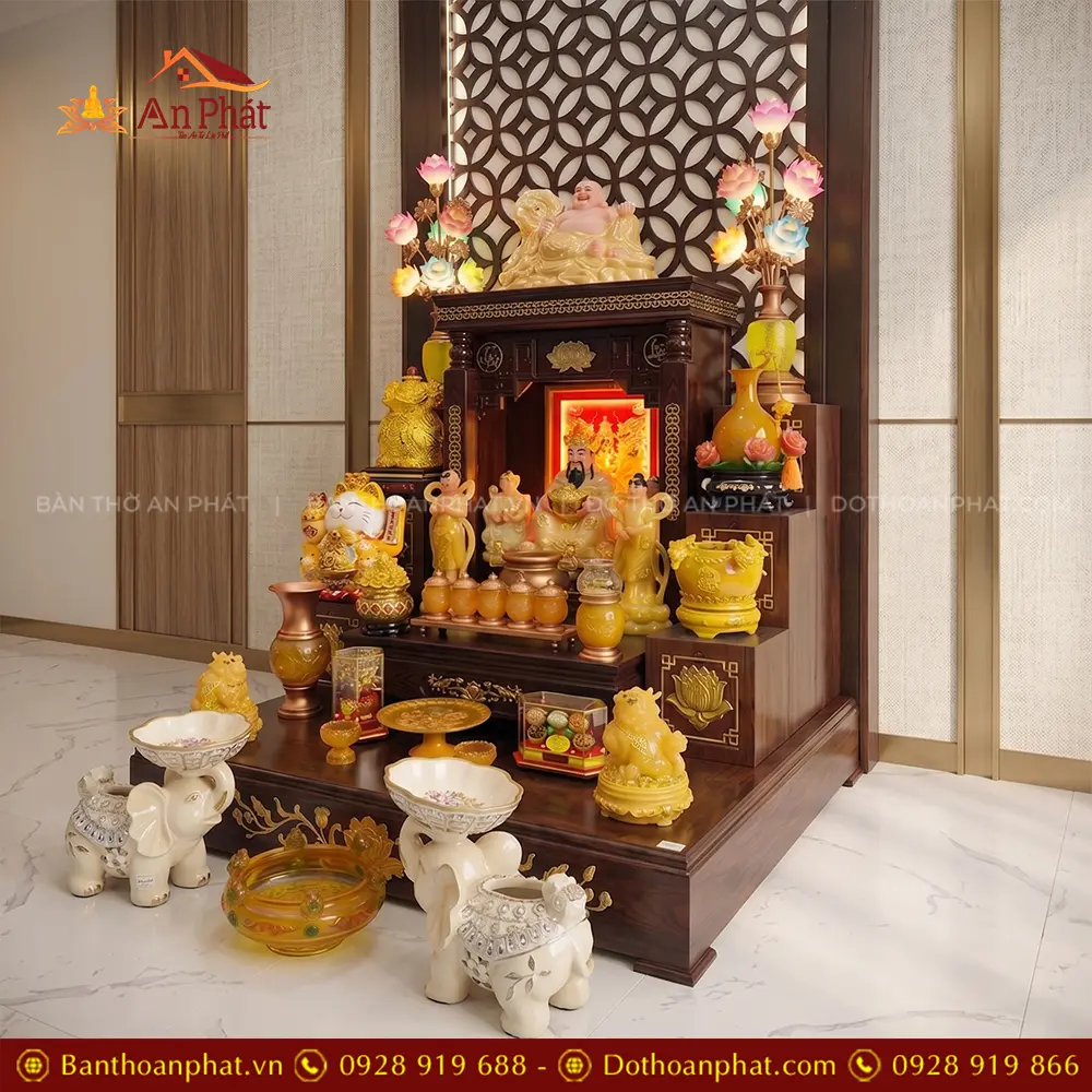 Bàn Thờ Thần Tài Thổ Địa Mái Bằng Đồ Thờ Lưu Ly Cao Cấp TT-2738 18 Bàn Thờ Thần Tài Thổ Địa Mái Bằng Đồ Thờ Lưu Ly Cao Cấp TT-2738