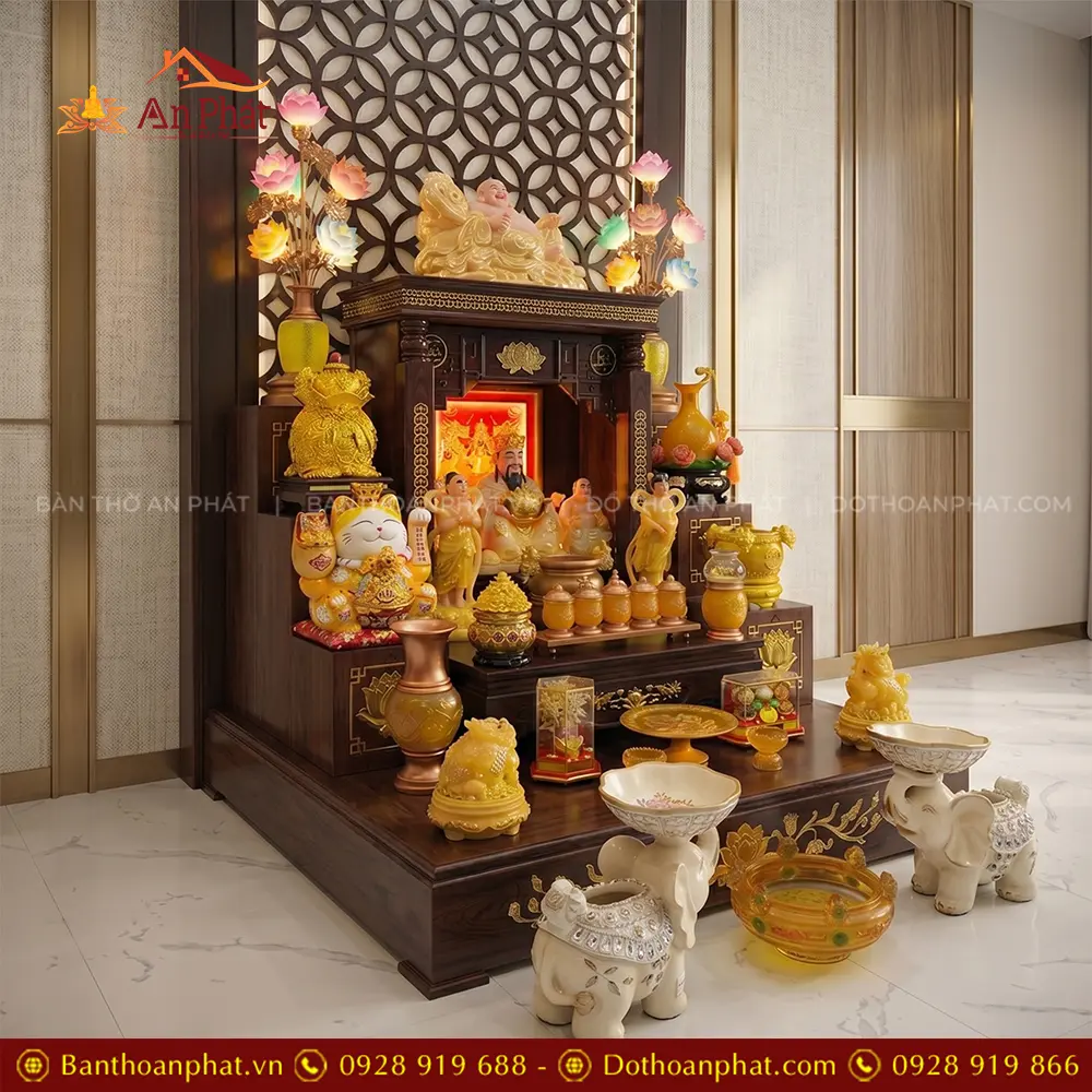 Bàn Thờ Thần Tài Thổ Địa Mái Bằng Đồ Thờ Lưu Ly Cao Cấp TT-2738 19 Bàn Thờ Thần Tài Thổ Địa Mái Bằng Đồ Thờ Lưu Ly Cao Cấp TT-2738