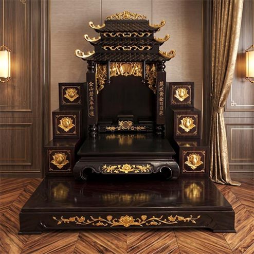 Bàn Thờ Thần Tài Thổ Địa Mái Chùa Gỗ Hương Cao Cấp TT-2724
