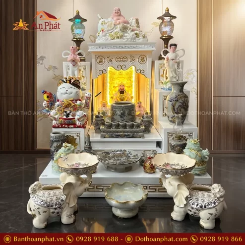 Bàn Thờ Thần Tài Thổ Địa Trắng Mái Bằng Đồ Thờ Men Rạn Bát Tràng TT-2730 5 ban tho than tai tho dia trang mai bang do tho men ran bat trang tt 273000002