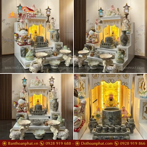 Bàn Thờ Thần Tài Thổ Địa Trắng Mái Bằng Đồ Thờ Men Rạn Bát Tràng TT-2730 6 ban tho than tai tho dia trang mai bang do tho men ran bat trang tt 273000003
