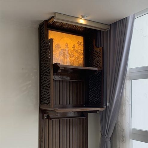 Bàn Thờ Treo Tường 2 Tầng Kết Hợp Tranh Trúc Chỉ Và Rèm Che BT-8781