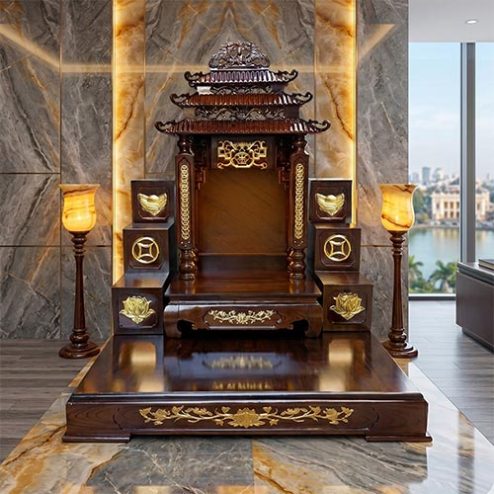 Bộ Bàn Thờ Thần Tài Thổ Địa 3 Mái Chùa Đẹp TT-2698