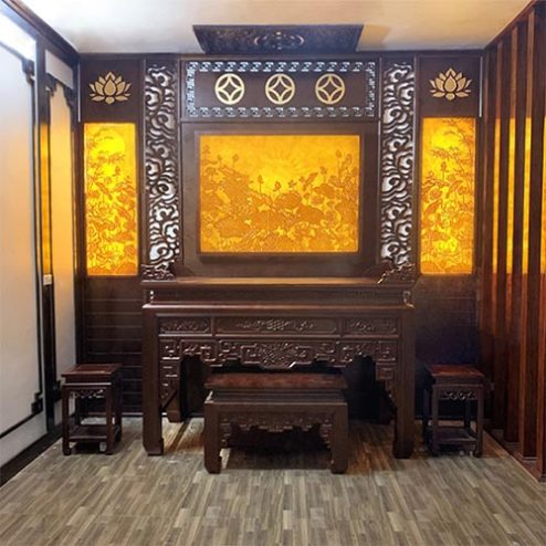 Không Gian Phòng Thờ Đẹp Bàn Thờ Gỗ Gụ BT-8957
