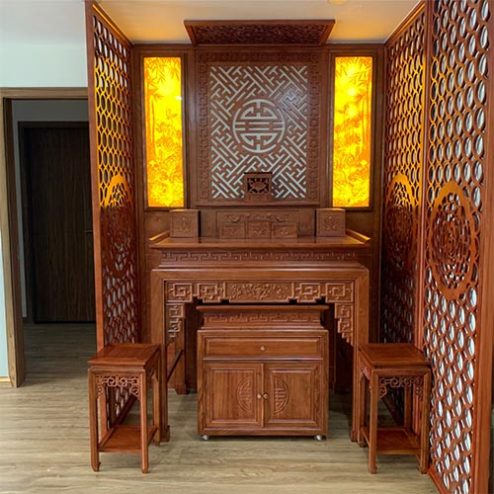 Không Gian Thờ Đẹp Bàn Thờ Gỗ Hương Đá BT-8958