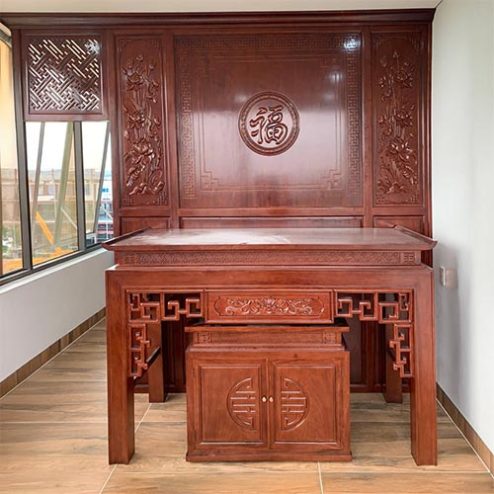Không Gian Thờ Đẹp Bàn Thờ Tủ Thờ Gỗ Gõ Đỏ BT-9096
