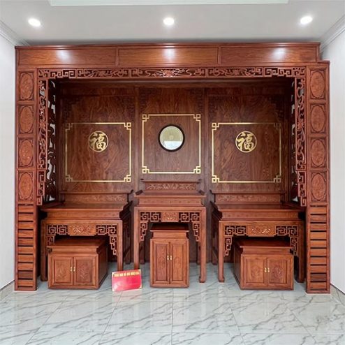 Không Gian Thờ Đẹp Cao Cấp Bàn Thờ Gỗ Hương Đá BT-9099