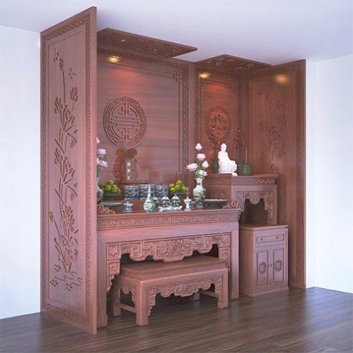 Không Gian Thờ Đẹp Kết Hợp Phật Và Gia Tiên BT-8808