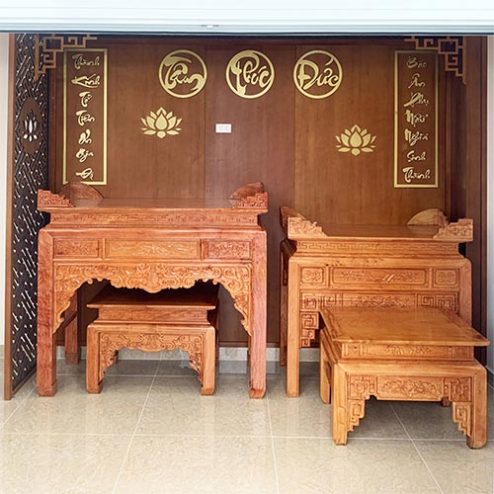 Không Gian Thờ Gỗ Hương Bàn Thờ Phật Kết Hợp Gia Tiên BT-8956