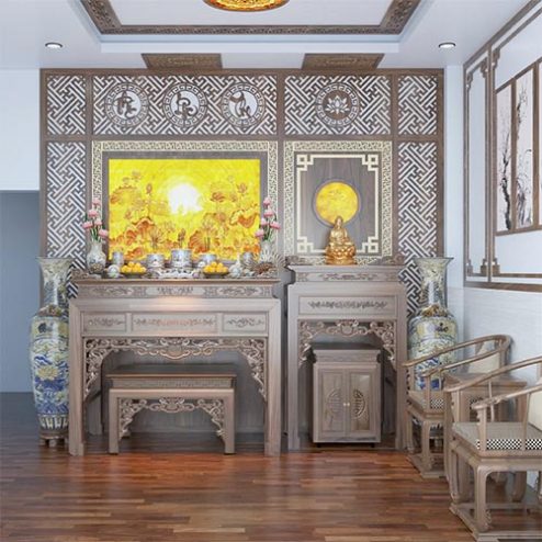 Không Gian Thờ Phật Kết Hợp Gia Tiên BT-8832