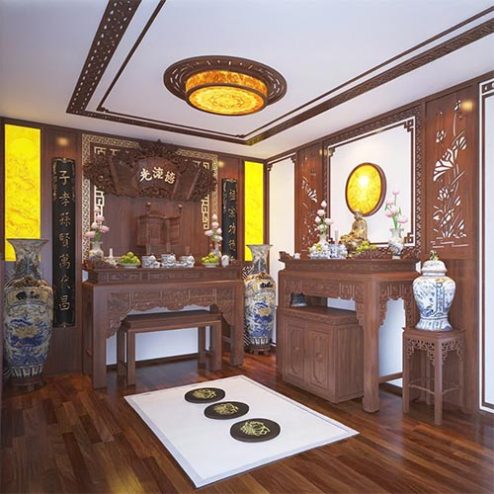 Không Gian Thờ Phật Và Gia Tiên Đẹp BT-8859