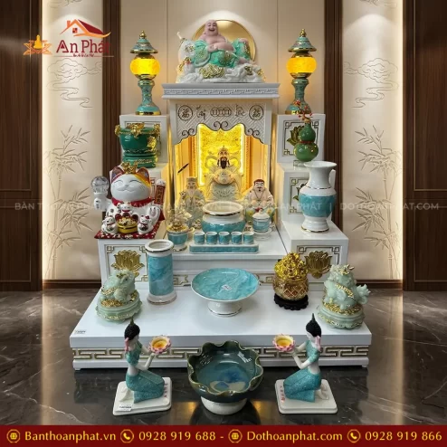 Mẫu Bàn Thờ Ông Địa Trắng Mái Bằng Đồ Thờ Giả Đá Xanh TT-2731 3 mau ban tho ong dia trang mai bang do tho gia da xanh tt 273100002