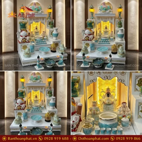 Mẫu Bàn Thờ Ông Địa Trắng Mái Bằng Đồ Thờ Giả Đá Xanh TT-2731 4 mau ban tho ong dia trang mai bang do tho gia da xanh tt 273100003