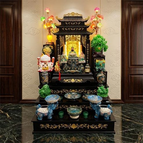 Mẫu Bàn Thờ Thần Tài Cao Cấp Đồ Thờ Men Màu Đắp Nổi Bát Tràng TT-2732