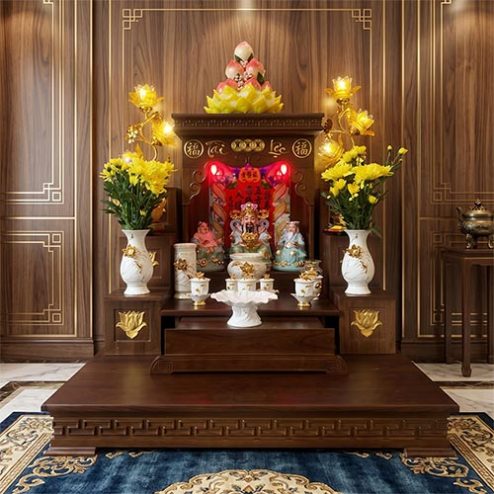 Mẫu Bàn Thờ Thần Tài Gỗ Sồi Hiện Đại TT-2678